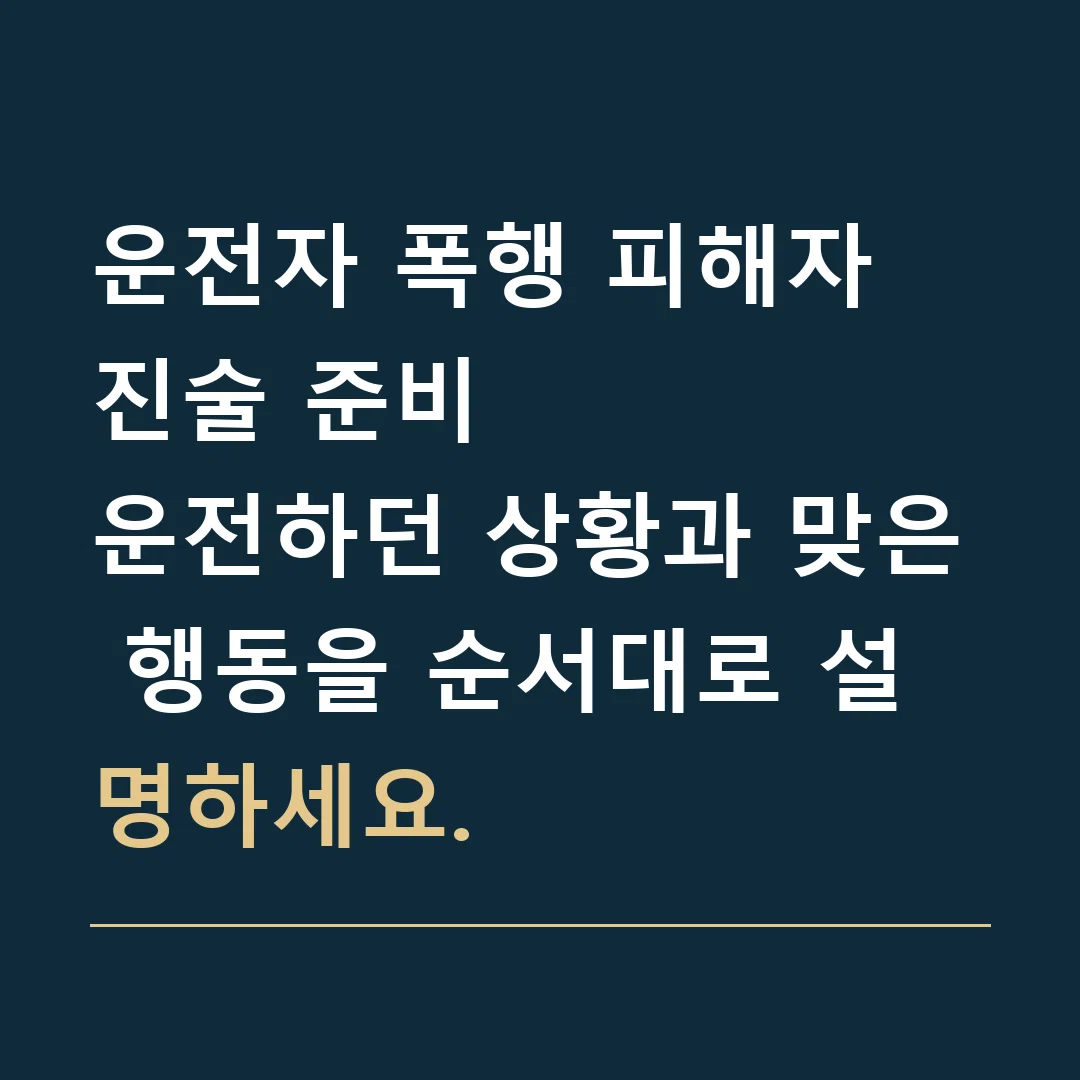 운전자 폭행 피해자 진술 준비 · 운전하던 상황과 맞은 행동을 순서대로 설명하세요.