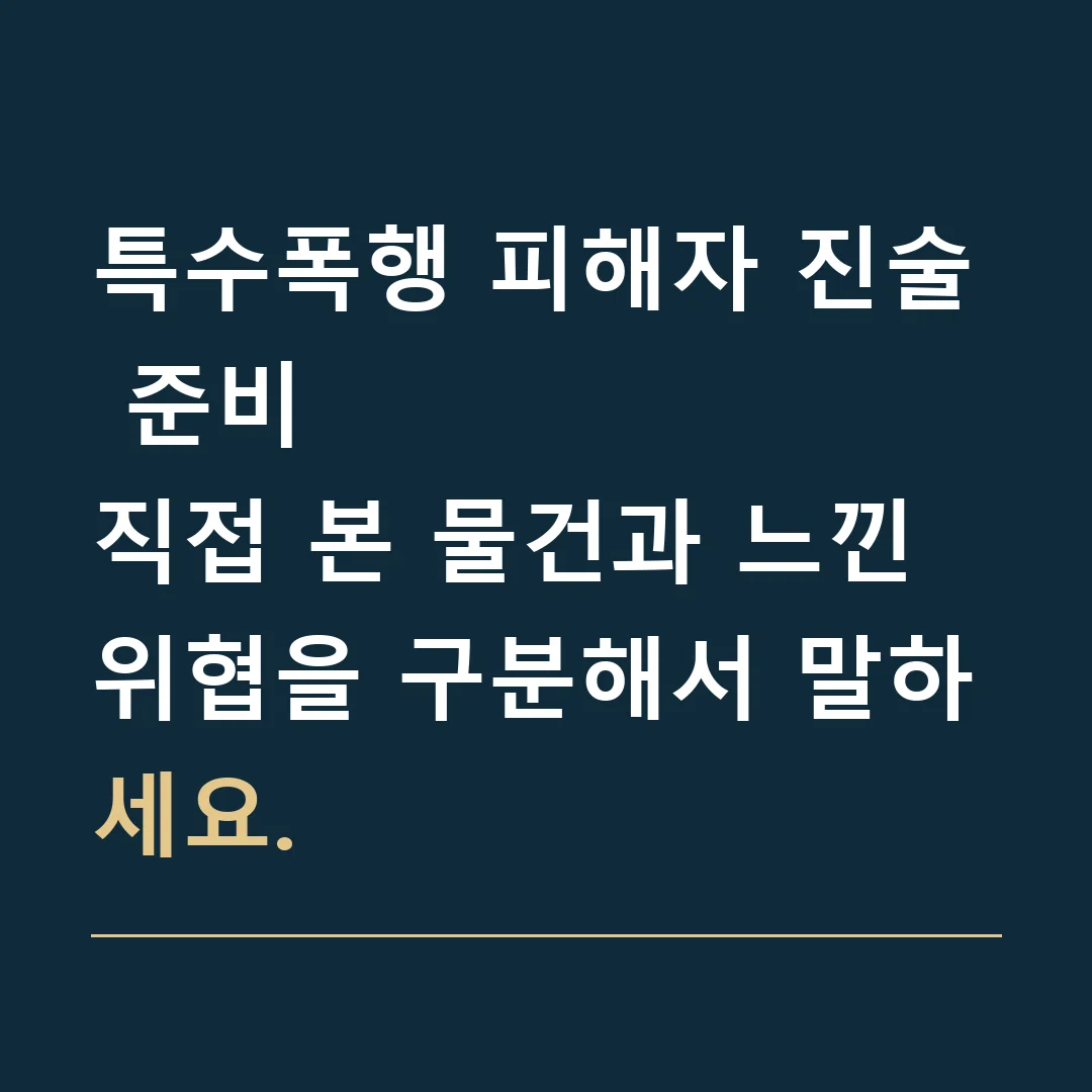 특수폭행 피해자 진술 준비 · 직접 본 물건과 느낀 위협을 구분해서 말하세요.