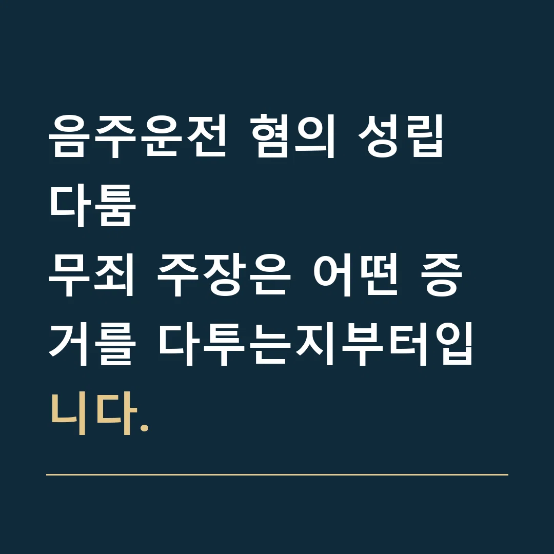음주운전 혐의 성립 다툼 · 무죄 주장은 어떤 증거를 다투는지부터입니다.