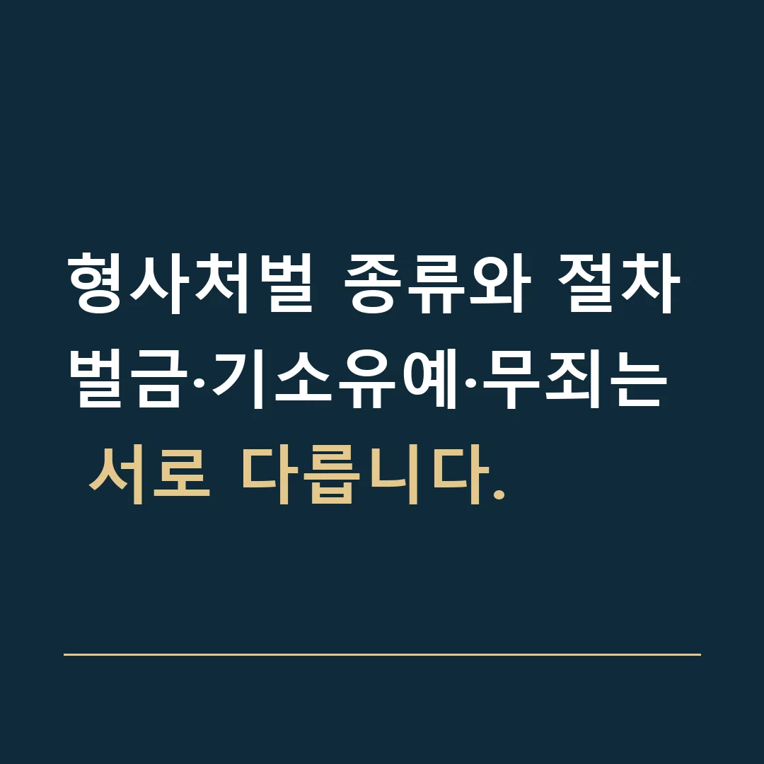 형사처벌 종류와 절차 · 벌금·기소유예·무죄는 서로 다릅니다.